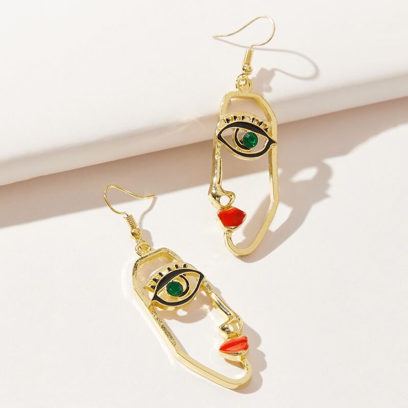 

Abstract Face Drop Earrings, Gold