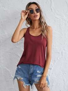 SHEIN Essnce Racerback Solid Tank Top - Maroon - View 1