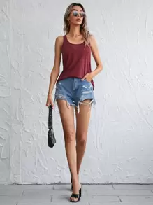 SHEIN Essnce Racerback Solid Tank Top - Maroon - View 4