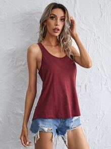 SHEIN Essnce Racerback Solid Tank Top - Maroon - View 5