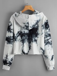 SHEIN Drop Shoulder Tie Dye Hoodie - Black and White - View 2