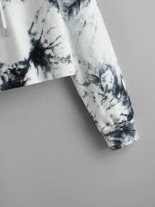 SHEIN Drop Shoulder Tie Dye Hoodie - Black and White - View 3