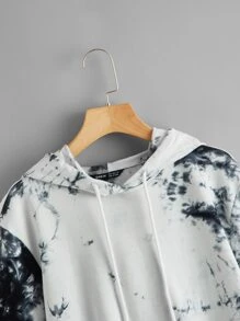 SHEIN Drop Shoulder Tie Dye Hoodie - Black and White - View 4