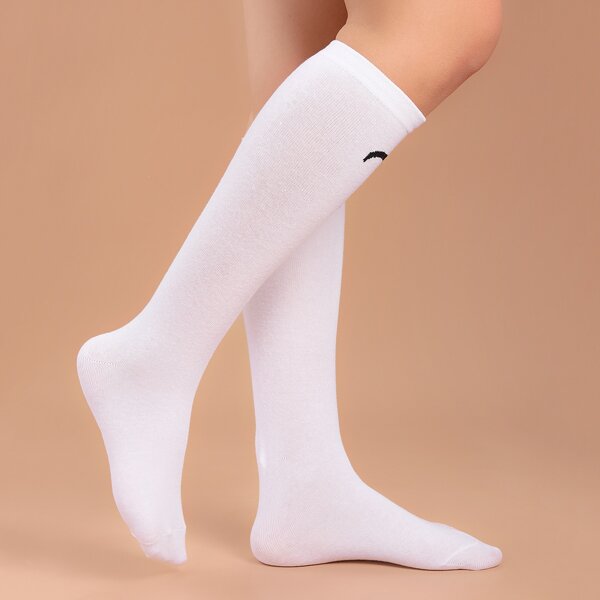 

Embroidery Over The Calf Socks, White