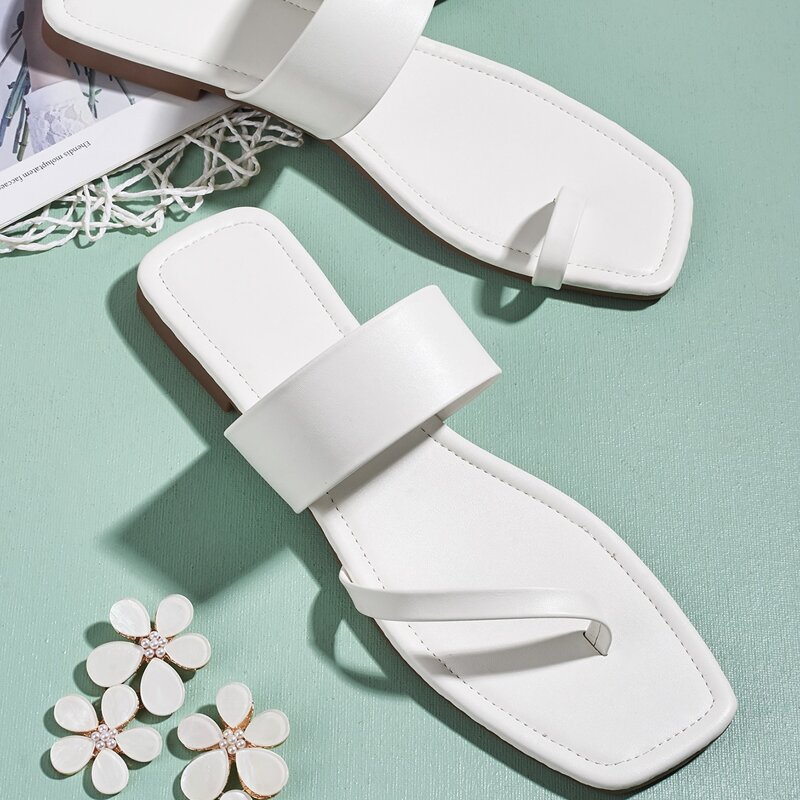 

Solid Toe Loop Slide Sandals, White