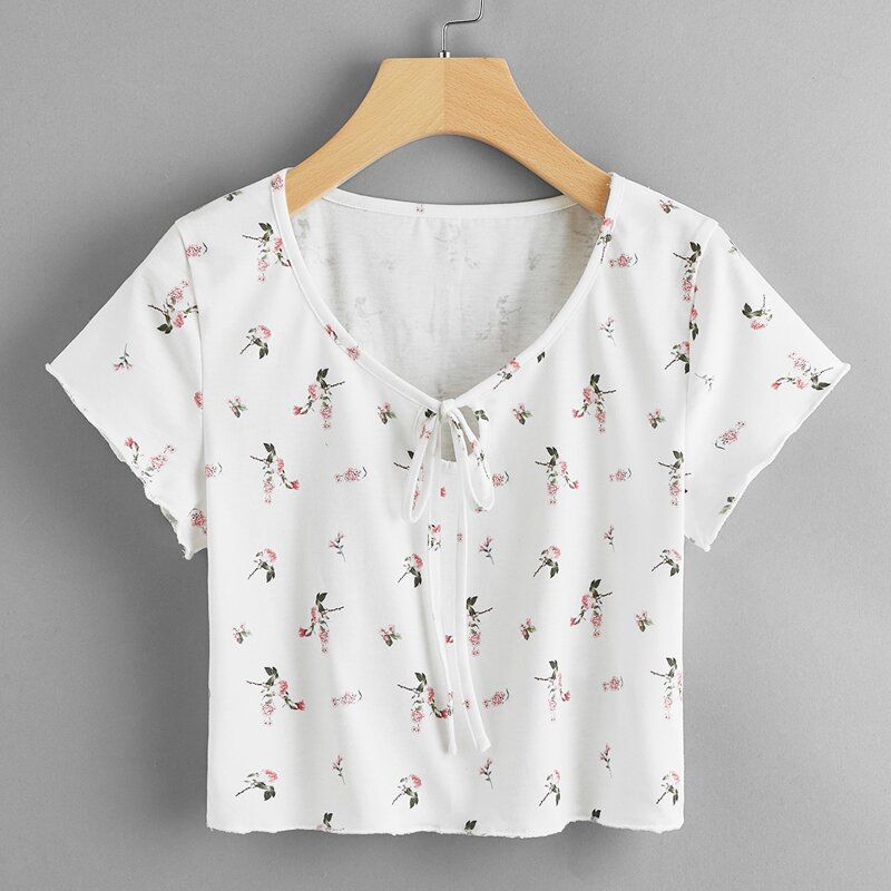 

Ditsy Flower Tie Front Tee, White