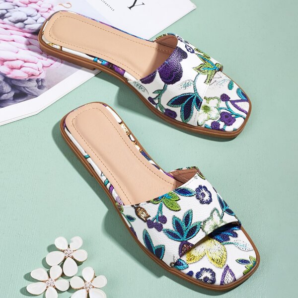 

Flower Pattern Slide Sandals, Multicolor