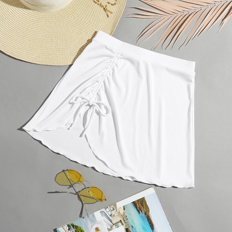 

Solid Drawstring Bikini Bottom, White