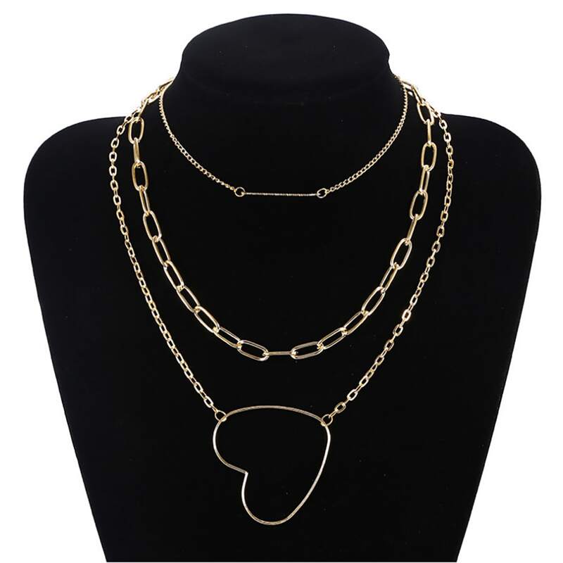 

Oversized Heart Charm Layered Necklace, Gold