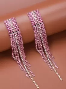 1對女性流行鉆石流蘇耳環,適合日常或假日穿戴 - 玫紅色 - 查看 12