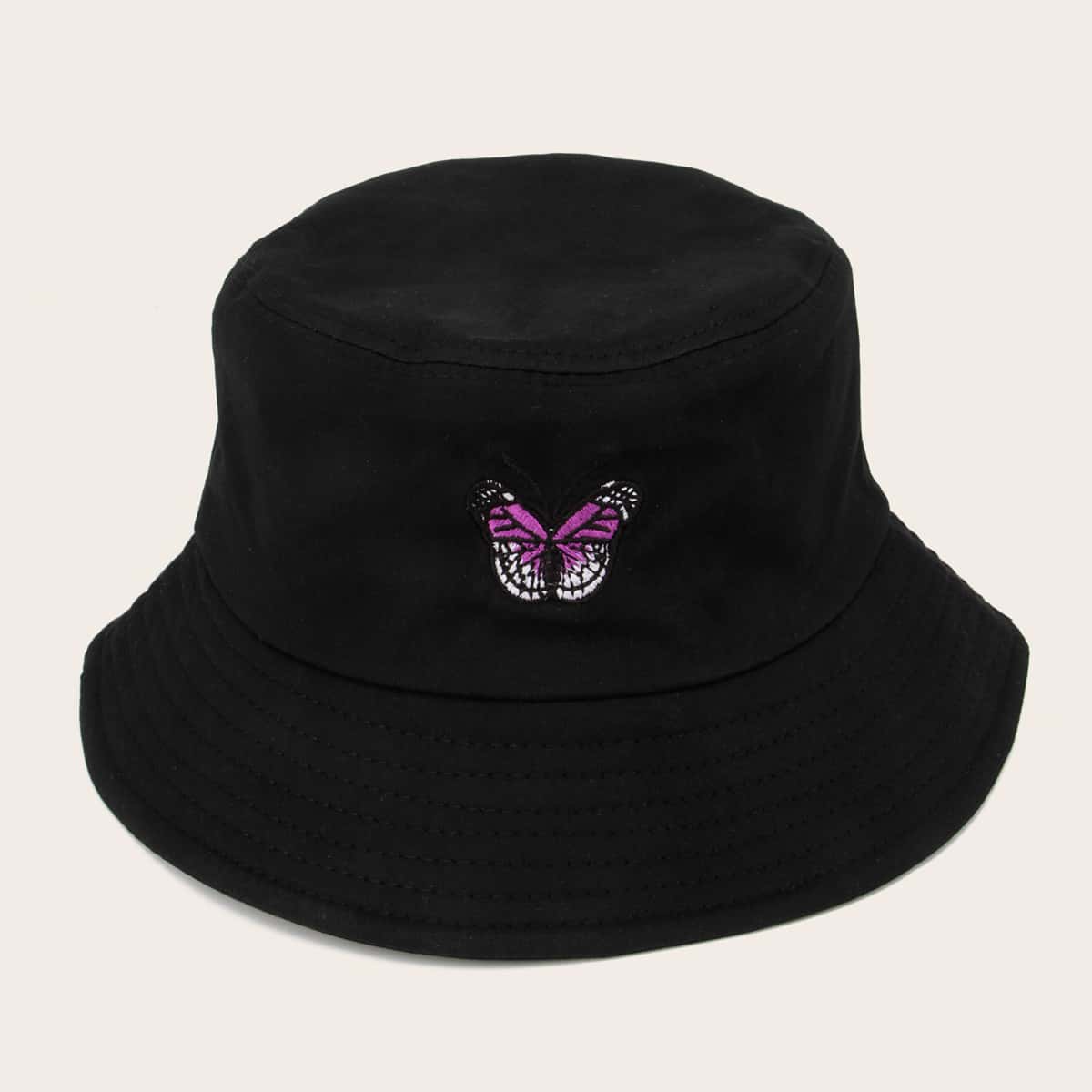 

Butterfly Embroidery Bucket Hat, Black