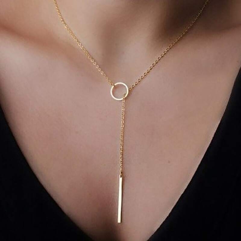 

Ring & Bar Charm Lariat Necklace, Gold