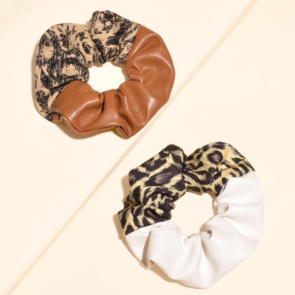 

2pcs Animal Print Scrunchie, Brown