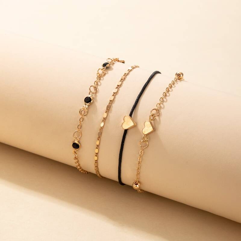 

4pcs Heart Decor Bracelet Set, Gold