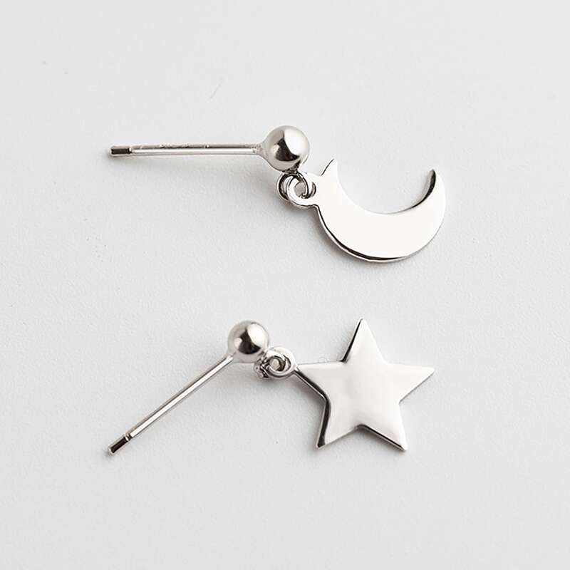 

Moon & Star Stud Earrings, Silver