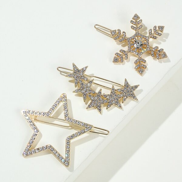 

3pcs Rhinestone Star Decor Hair Clip, Gold