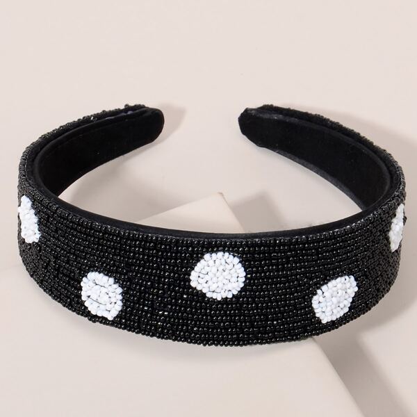 

Bead Decor Hair Hoop, Black and white