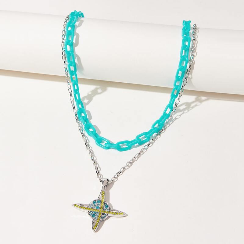 

Rhinestone Planet Decor Layered Necklace, Silver