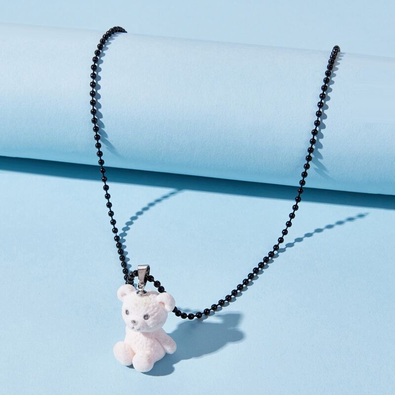 

Bear Charm Necklace, Black and white
