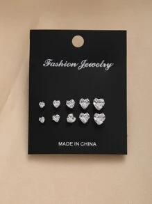 5對心形設計耳釘 - 無色 - 查看 3