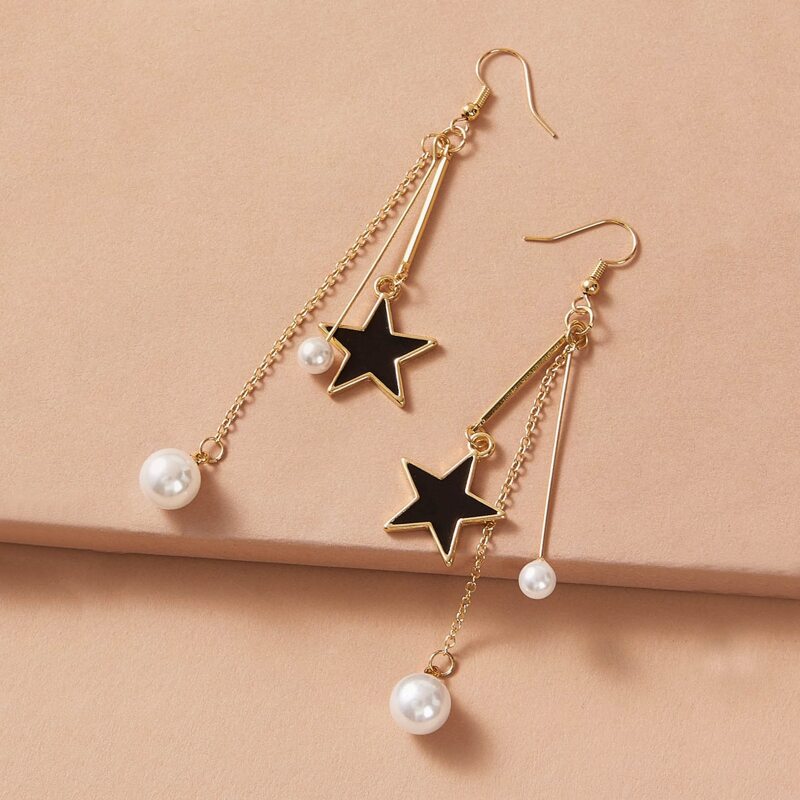 

Star & Faux Pearl Drop Earrings, Gold