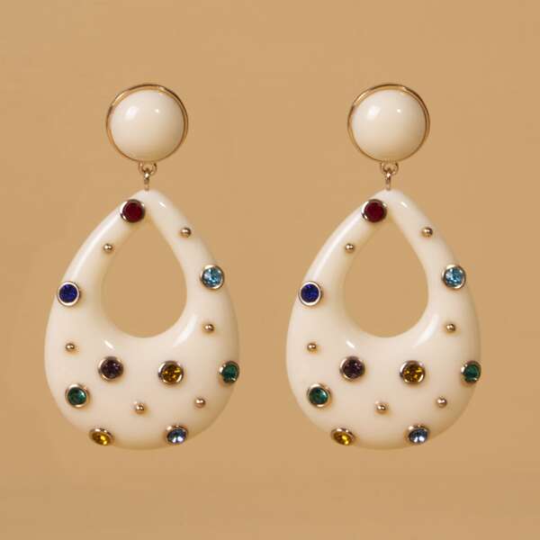

Rhinestone Decor Water-drop Earrings, White
