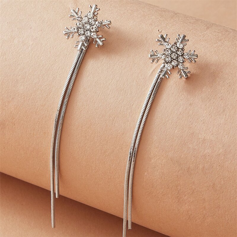 

Snowflake Tassel Linear Earrings, Silver