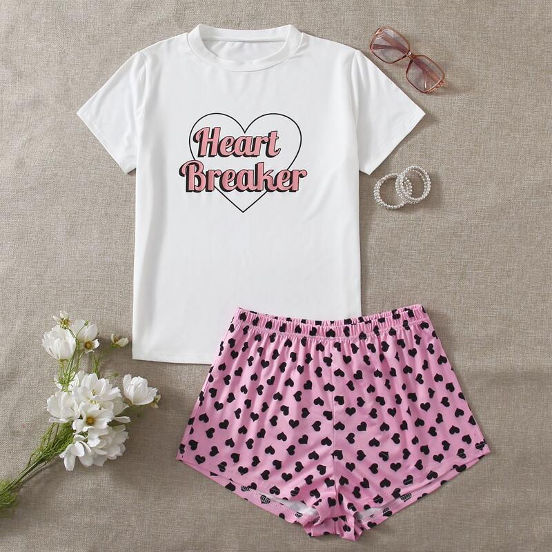 

Heart & Letter Graphic PJ Set, Multicolor