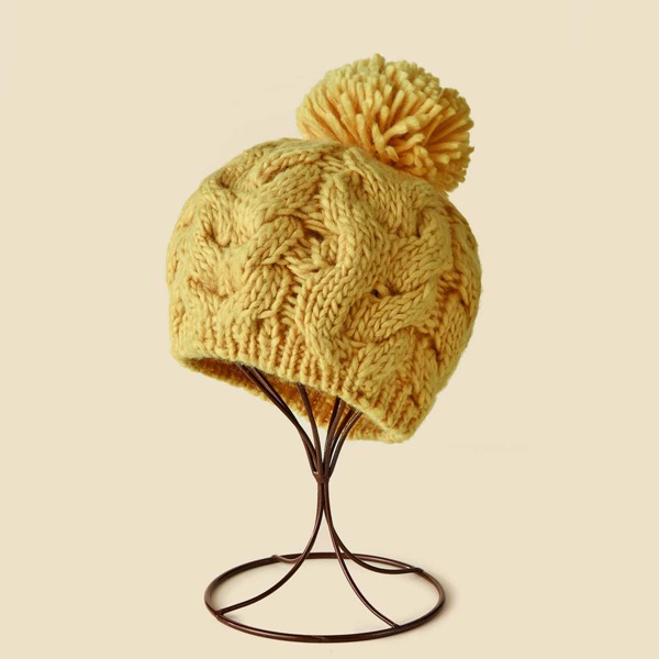 

Pom Pom Decor Beanie, Yellow