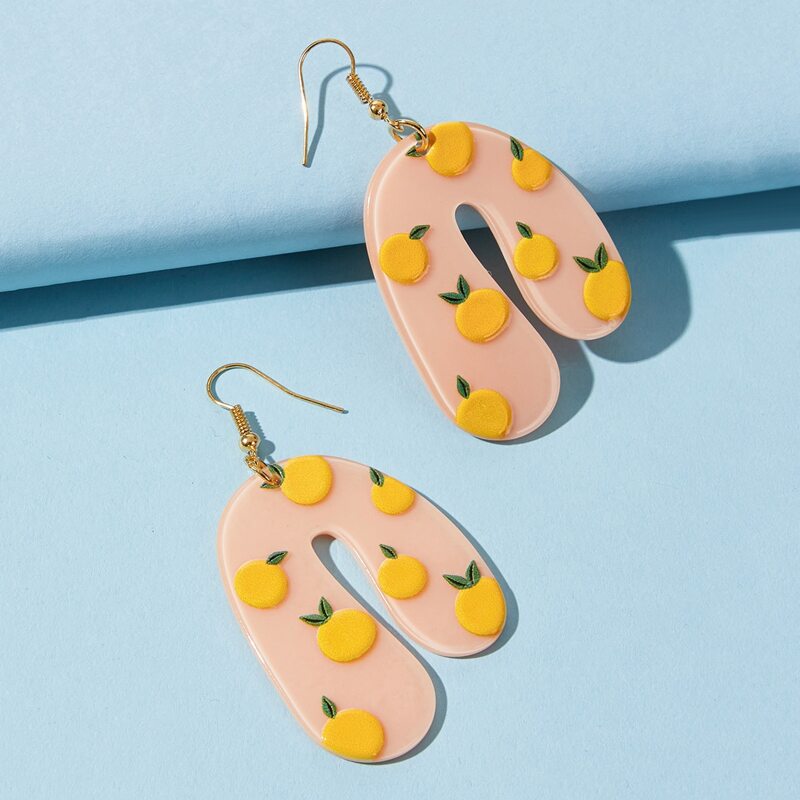 

Orange Print Acrylic Drop Earrings, Gold