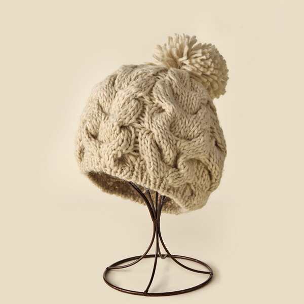 

Pom Pom Decor Beanie, Apricot