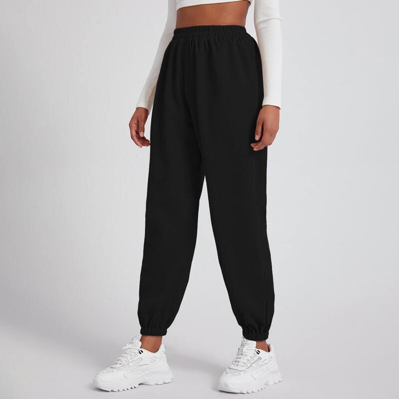 

Solid Elastic Waist Sweatpants, Black