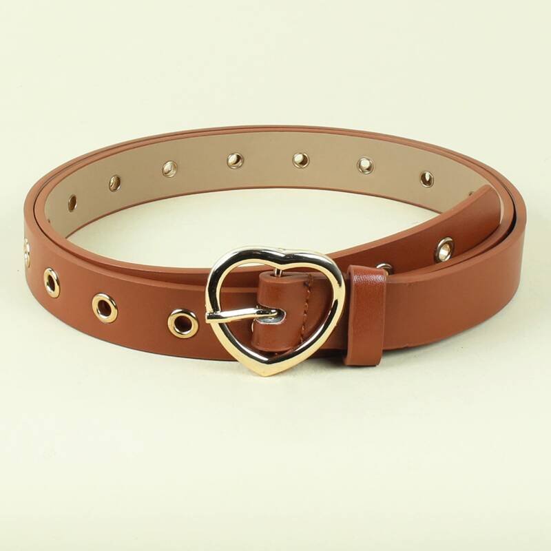 

Grommet Heart Buckle Belt, Camel