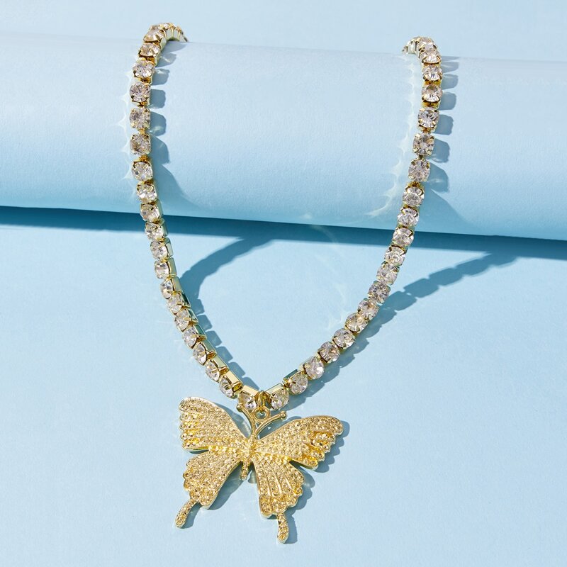 

Rhinestone Butterfly Necklace, Gold