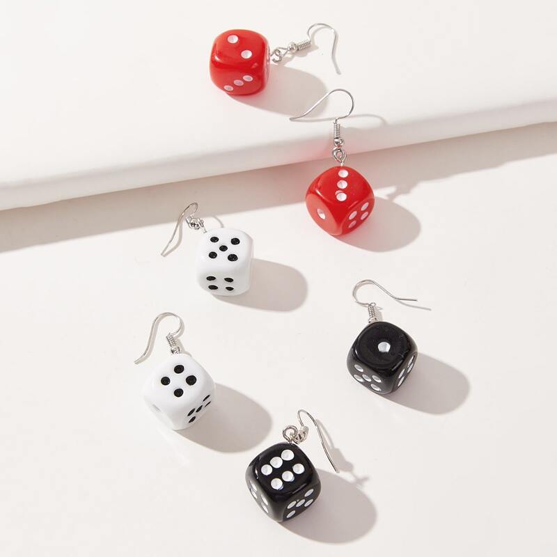 

3pairs Dice Shaped Drop Earrings, Multicolor