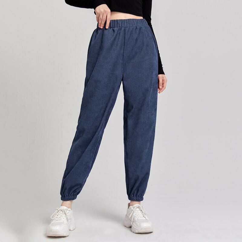 

Solid Elastic Waist Joggers, Dusty blue