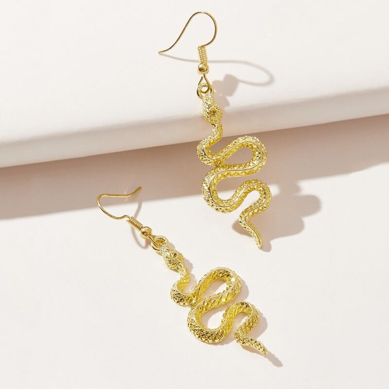

Snake Design Drop Earrings, Gold
