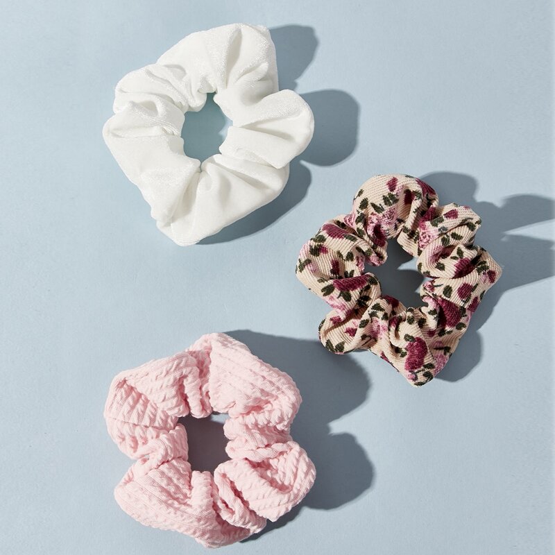 

3pcs Floral Scrunchie, Multicolor