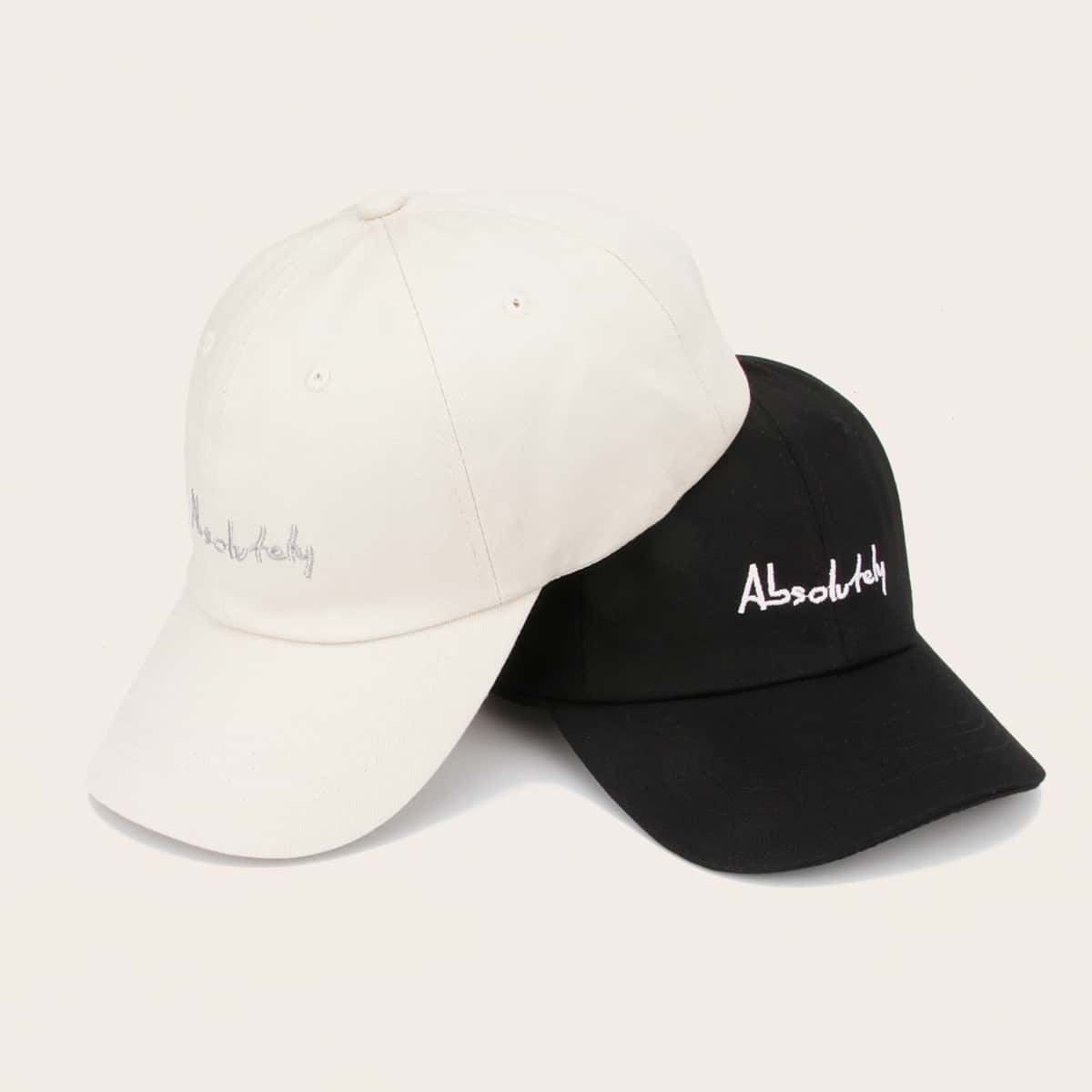 

Guys 2pcs Letter Embroidery Baseball Cap, Black and white