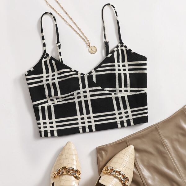

Plaid Crop Cami Top, Black and white