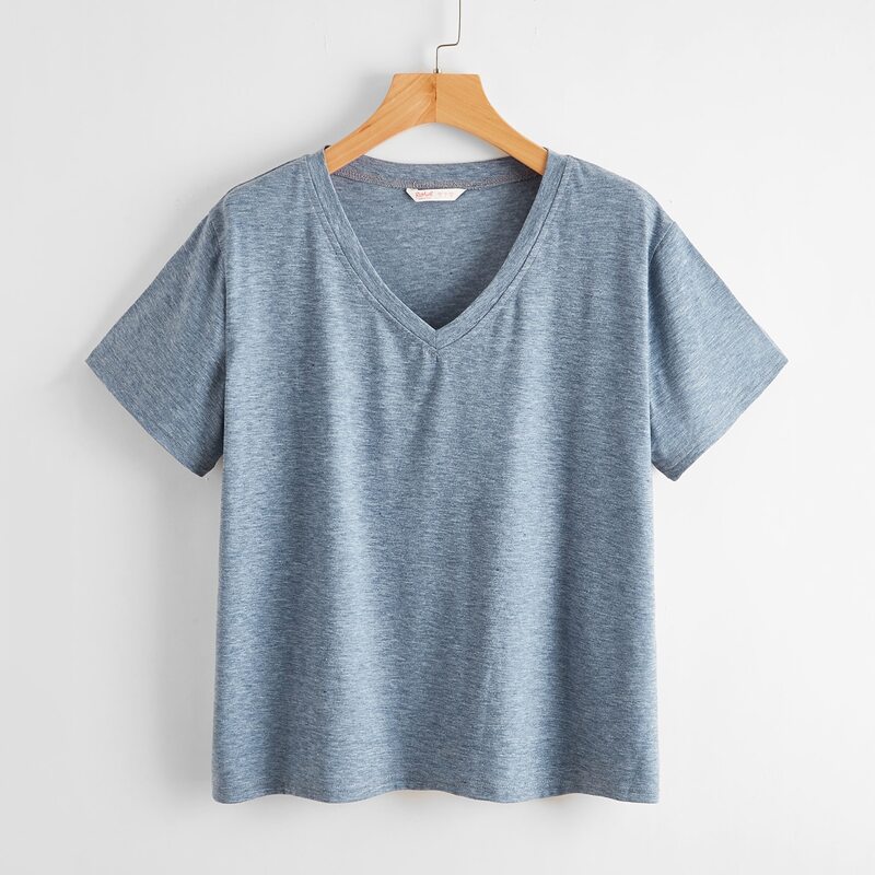 

Solid V Neck Tee, Dusty blue