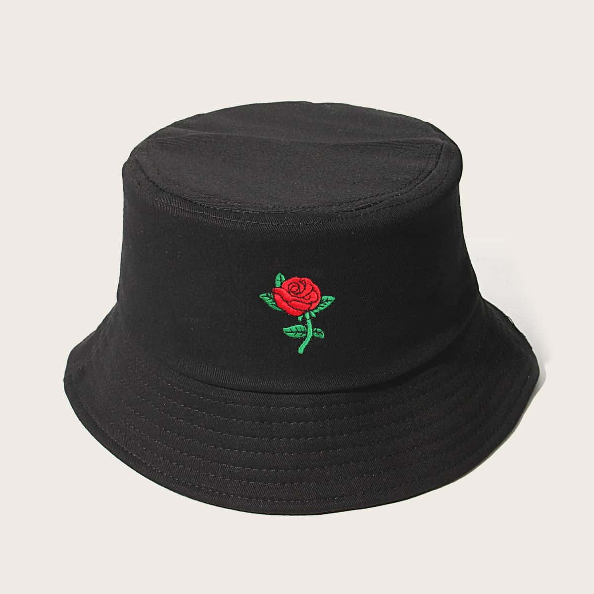 

Rose Embroidery Bucket Hat, Black