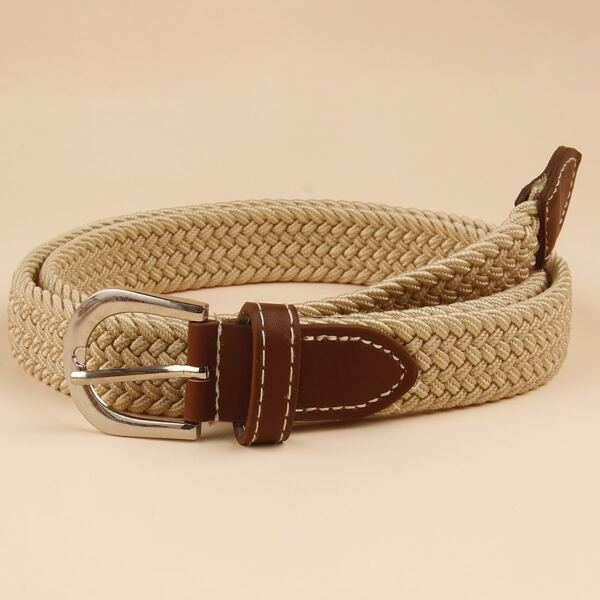 

Metal Buckle Woven Belt, Beige