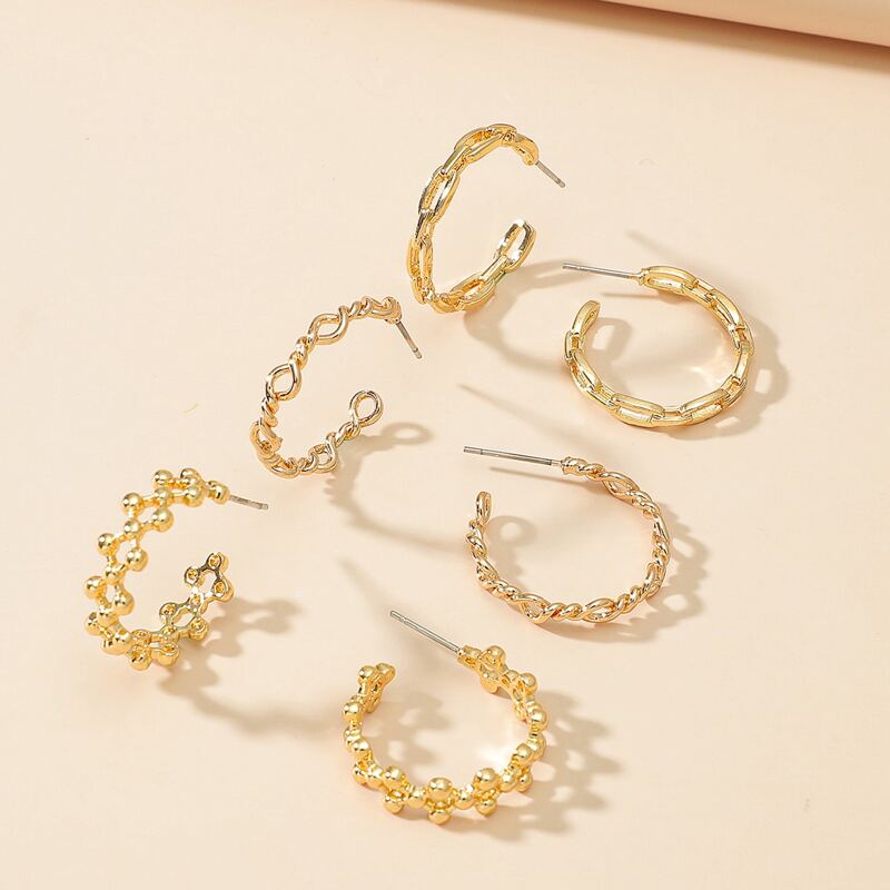 

3pairs Minimalist Hoop Earrings, Gold