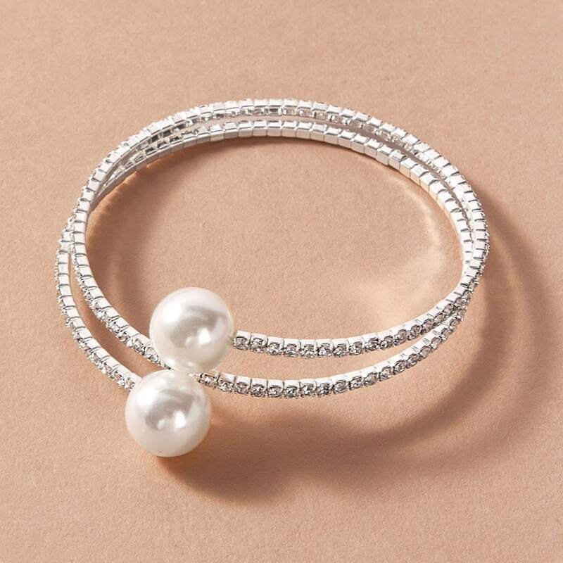 

Faux Pearl Dangle Bracelet, Silver