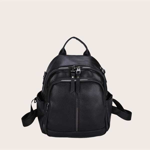 

Pocket Front Zipper Backpack, Black