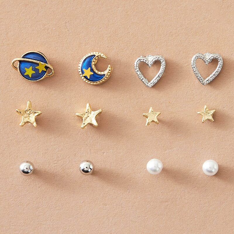 

6pairs Star Stud Earrings, Multicolor