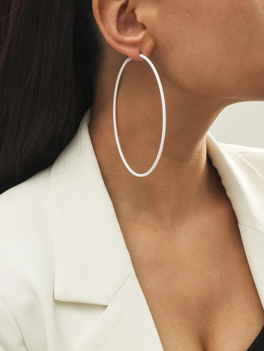 Minimalist Hoop Earrings - White - View 1
