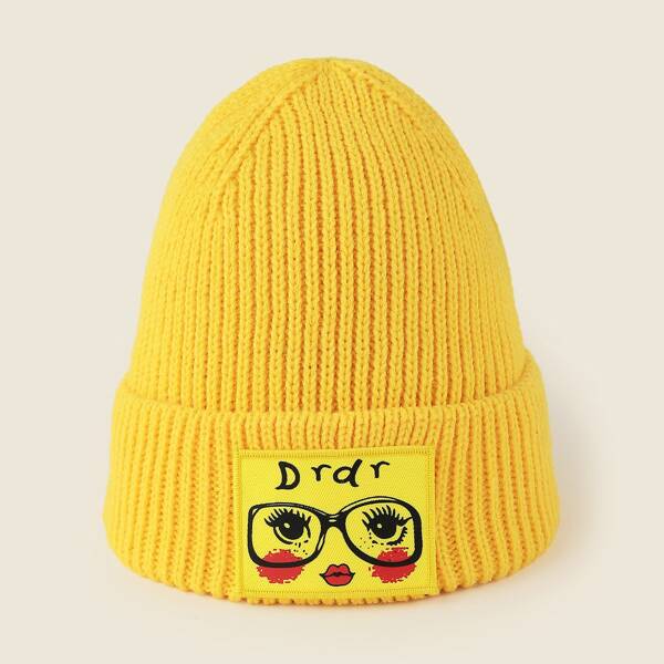 

Cartoon Graphic Label Decor Beanie, Yellow