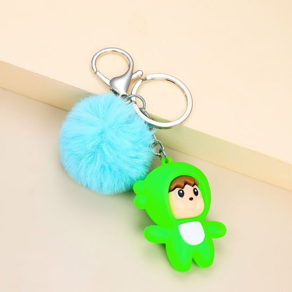 

Cartoon & Pom Pom Charm Keychain, Green